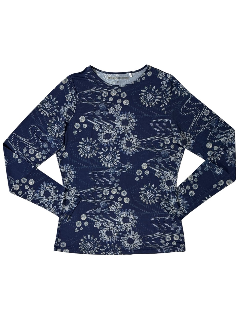 Marie Oliver Hazel Top Long Sleeves Blue Floral Printed Stretchy Small S
